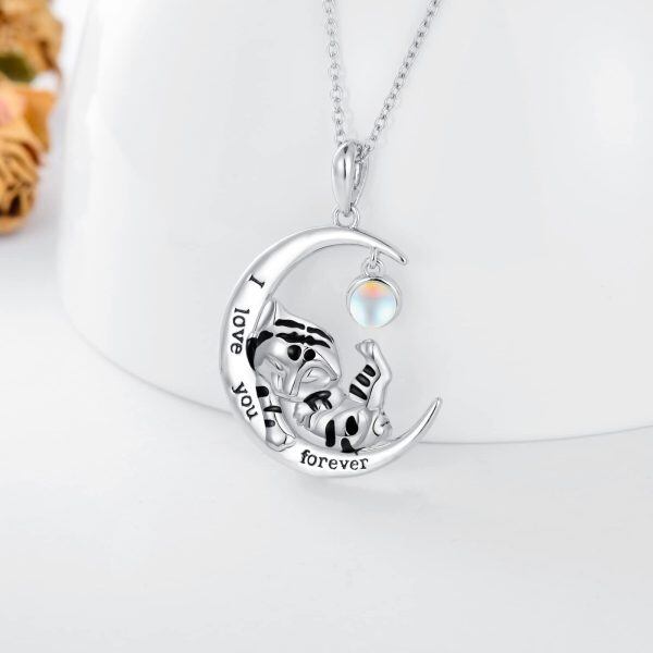 Sterling Silver Tiger Moon Pendant Necklace-3