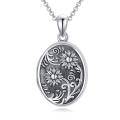 wholesale 925 Sterling Silver Oval Sunflower Photo Locket Pendant Necklace for Women-0-0