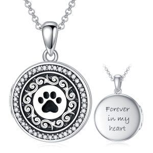 Sterling Silver Dog Paw Locket Necklace-0