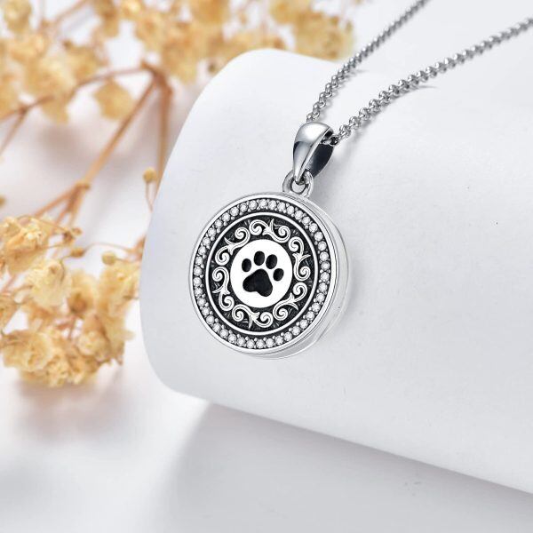 Sterling Silver Dog Paw Locket Necklace-3