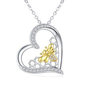 Sterling Silver Bee Heart Pendant Necklace-0