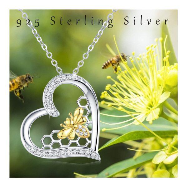 Sterling Silver Bee Heart Pendant Necklace-3