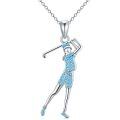 wholesale 925 Sterling Silver Blue Crystal Golfer Pendant Necklace for Women-0-0