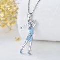 wholesale 925 Sterling Silver Blue Crystal Golfer Pendant Necklace for Women-0-3