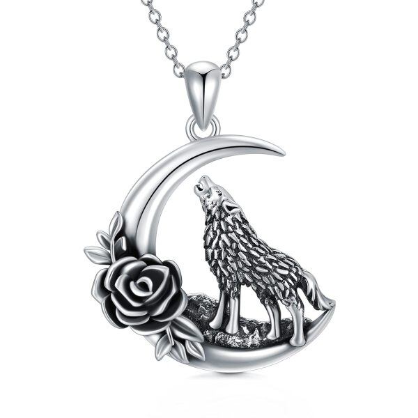 Sterling Silver Wolf Rose Necklace-0