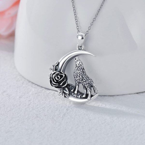 Sterling Silver Wolf Rose Necklace-2