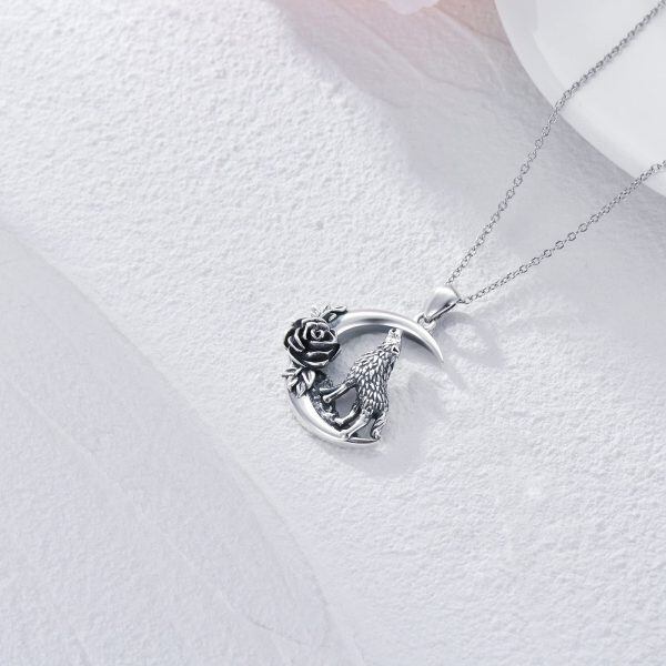 Sterling Silver Wolf Rose Necklace-3