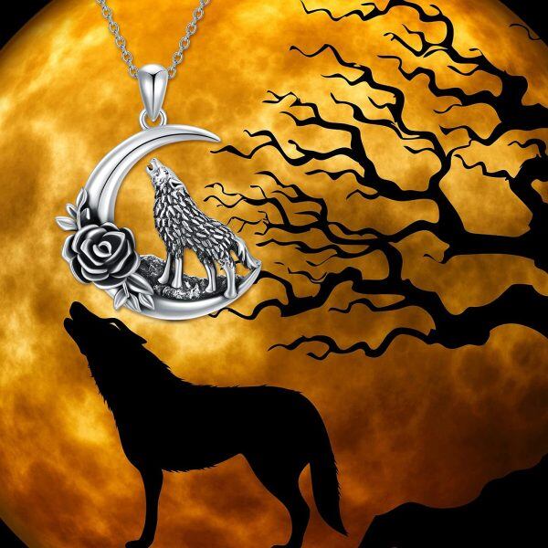 Sterling Silver Wolf Rose Necklace-4