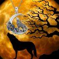 wholesale 925 Sterling Silver Moonstone Howling Wolf Pendant Necklace s for Women-0-4