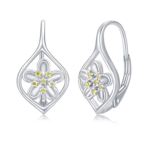 Sterling Silver Daisy Hoop Earrings-0