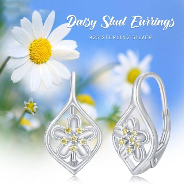 Sterling Silver Daisy Hoop Earrings-4