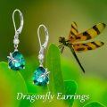 wholesale 925 Sterling Silver Green CZ Dragonfly Drop Earrings for Women-0-5