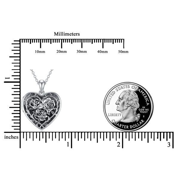 Sterling Silver Rose Heart Locket Necklace-1