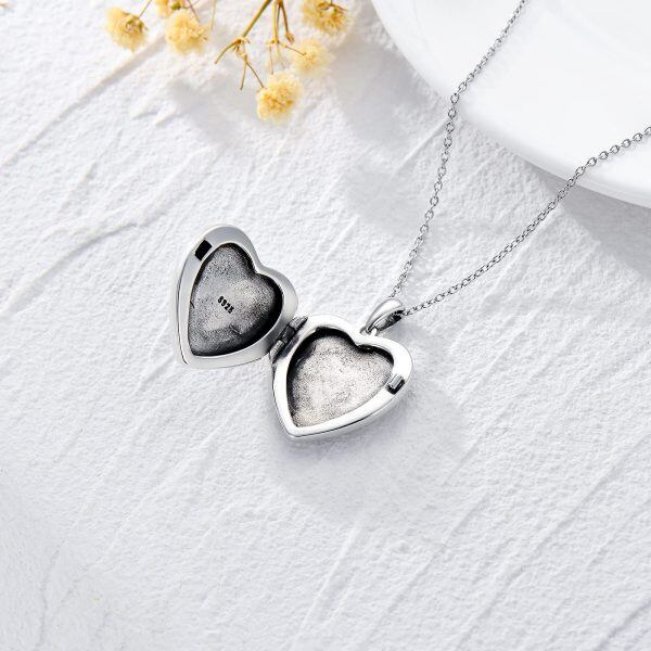 Sterling Silver Rose Heart Locket Necklace-5