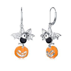 Sterling Silver Bat Pumpkin Earrings-0