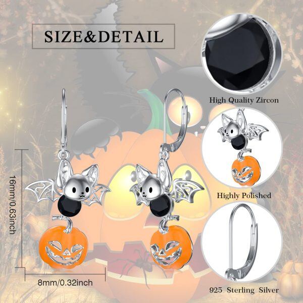 Sterling Silver Bat Pumpkin Earrings-1