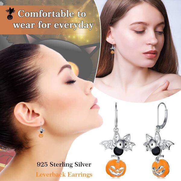 Sterling Silver Bat Pumpkin Earrings-2