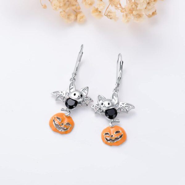 Sterling Silver Bat Pumpkin Earrings-3