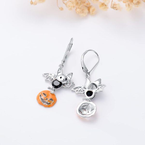 Sterling Silver Bat Pumpkin Earrings-4