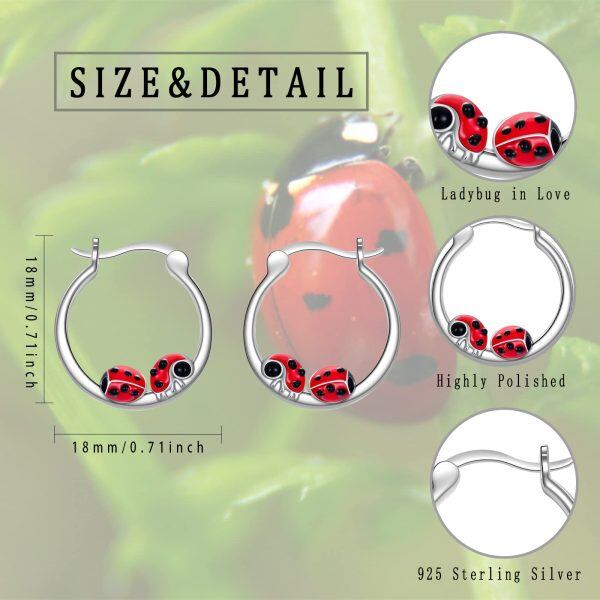 Sterling Silver Ladybug Hoop Earrings-1