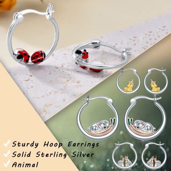 Sterling Silver Ladybug Hoop Earrings-4