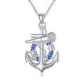 wholesale 925 Sterling Silver Blue Crystal Nautical Anchor Pendant Necklace for Women-0-0