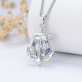 wholesale 925 Sterling Silver Blue Crystal Nautical Anchor Pendant Necklace for Women-0-3