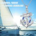 wholesale 925 Sterling Silver Blue Crystal Nautical Anchor Pendant Necklace for Women-0-5