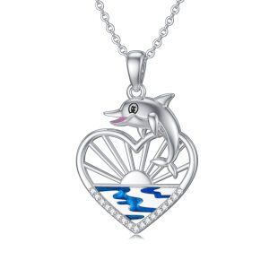 Sterling Silver Dolphin Heart Necklace-0