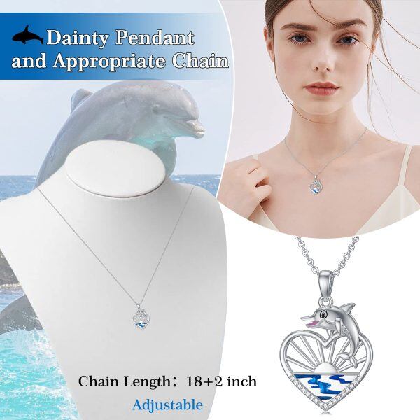 Sterling Silver Dolphin Heart Necklace-2