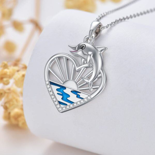 Sterling Silver Dolphin Heart Necklace-3