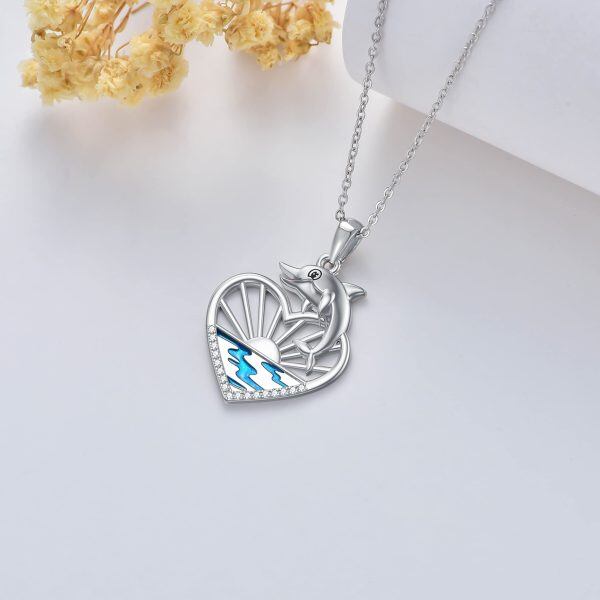 Sterling Silver Dolphin Heart Necklace-4