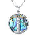 wholesale 925 Sterling Silver Round Abalone Shell Lighthouse Pendant Necklace for Women-0-0