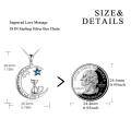 wholesale 925 Sterling Silver Cat on Crescent Moon with Blue Crystal Stars Pendant Necklace for Girls-0-1