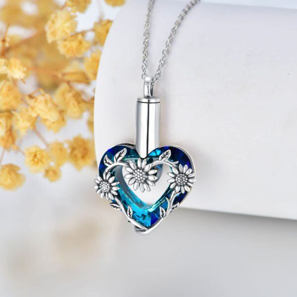 Sterling Silver Sunflower Heart Urn Necklace-4