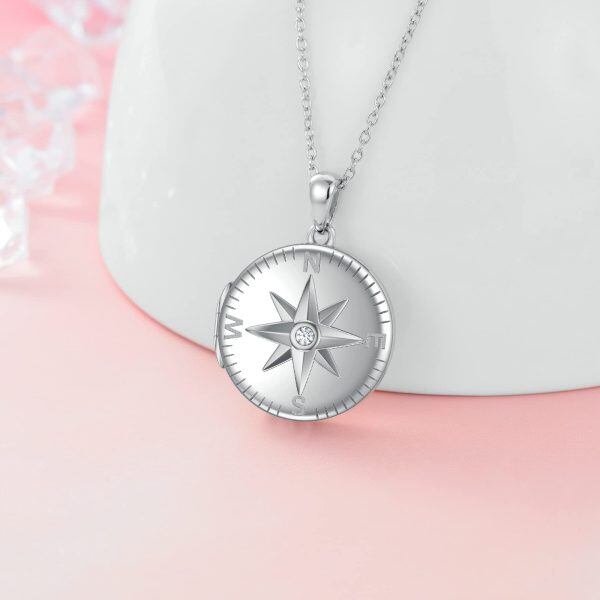 Sterling Silver Compass Photo Locket Necklace-2