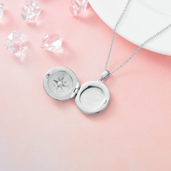 Sterling Silver Compass Photo Locket Necklace-4