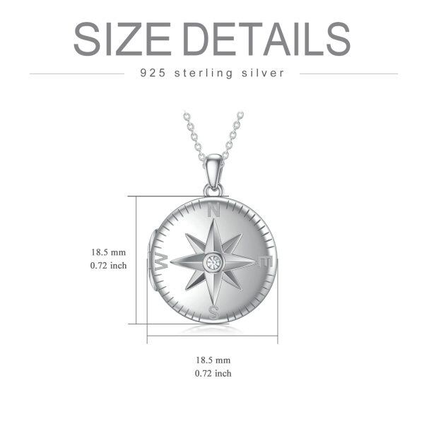 Sterling Silver Compass Photo Locket Necklace-5