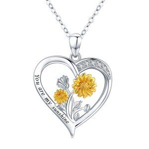 Sterling Silver Sunflower Heart Necklace-0