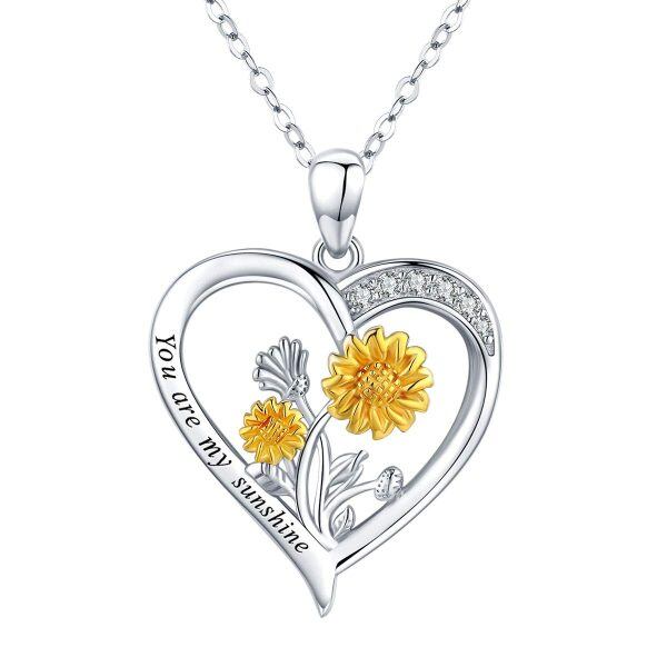 Sterling Silver Sunflower Heart Necklace-0