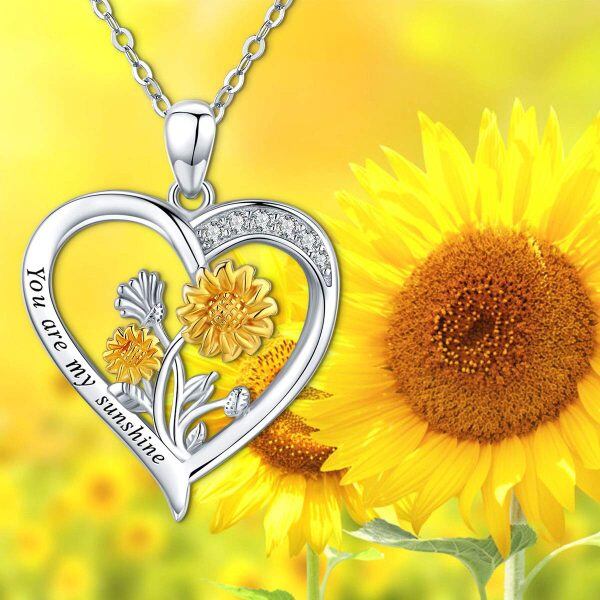 Sterling Silver Sunflower Heart Necklace-3