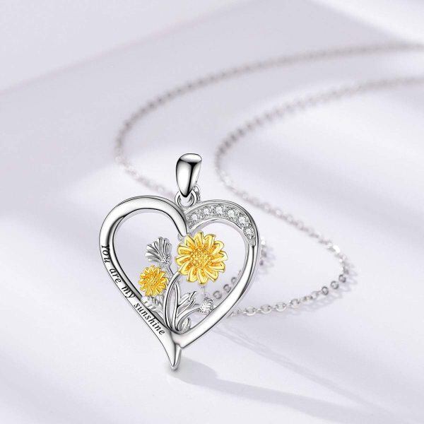 Sterling Silver Sunflower Heart Necklace-4