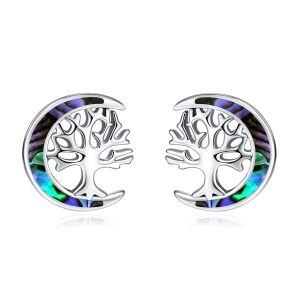 Sterling Silver Tree Of Life Moon Earrings-0