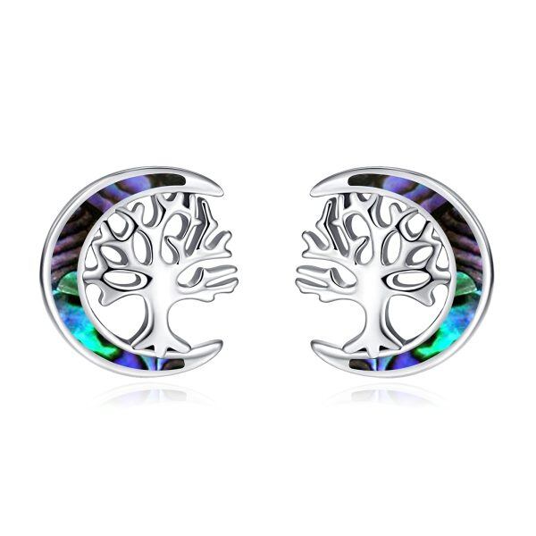 Sterling Silver Tree Of Life Moon Earrings-0