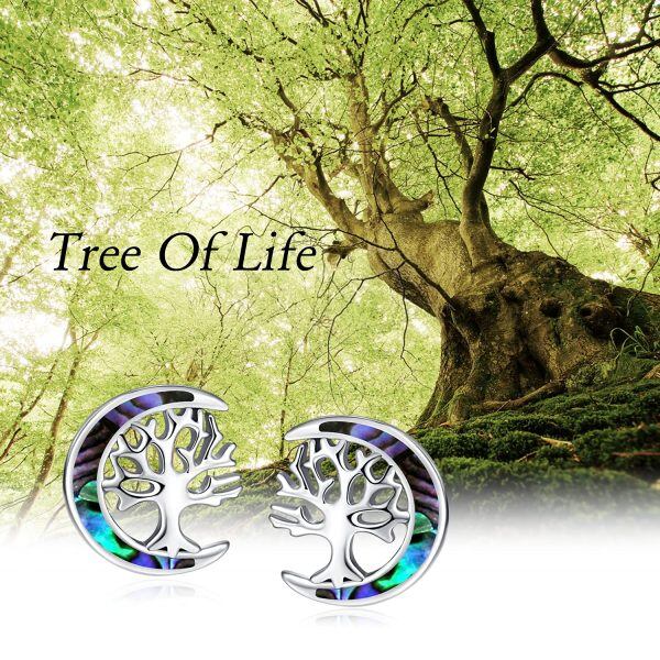 Sterling Silver Tree Of Life Moon Earrings-6