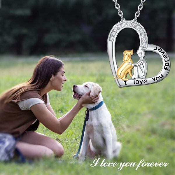 Sterling Silver Dog And Girl Heart Necklace-5