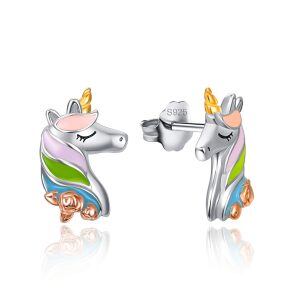 Sterling Silver Unicorn Stud Earrings-0