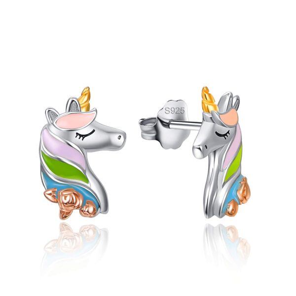 Sterling Silver Unicorn Stud Earrings-0