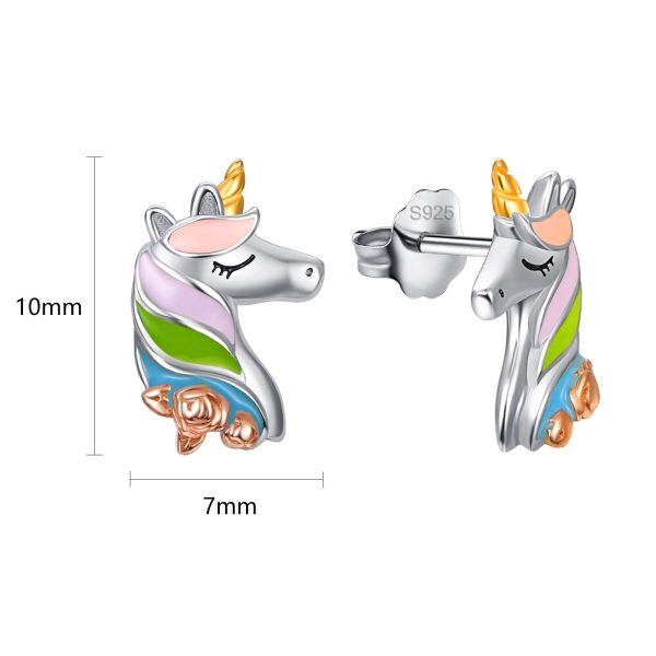 Sterling Silver Unicorn Stud Earrings-1