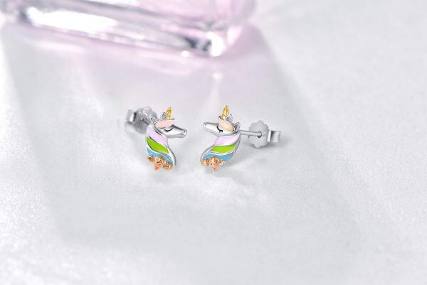 Sterling Silver Unicorn Stud Earrings-2